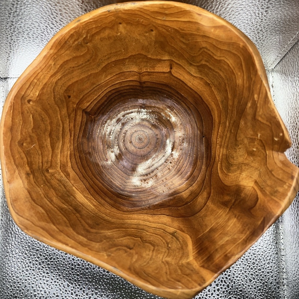 Vtg Roscher 8x8x4 Hand Carved Burl Wood Bowl Figured Live Edge Rustic Centerpiec